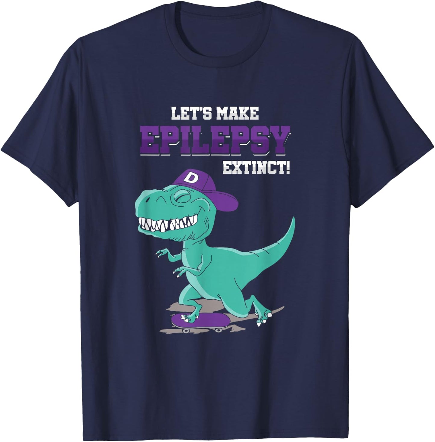 T Rex Dino Ice Skating Epilepsy Awareness Month T-Shirt - T-Shirt | Navy