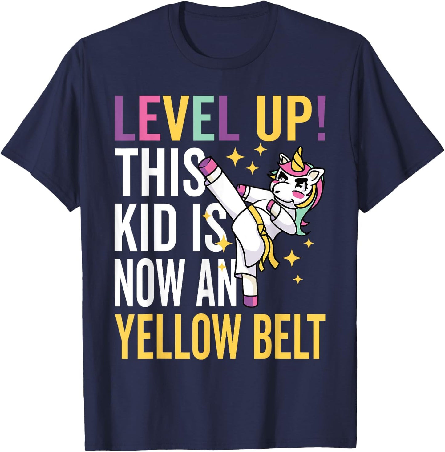 Karate Uniform Unicorn Level Up Yellow Belt Award Ceremony T-Shirt - T-Shirt | Navy