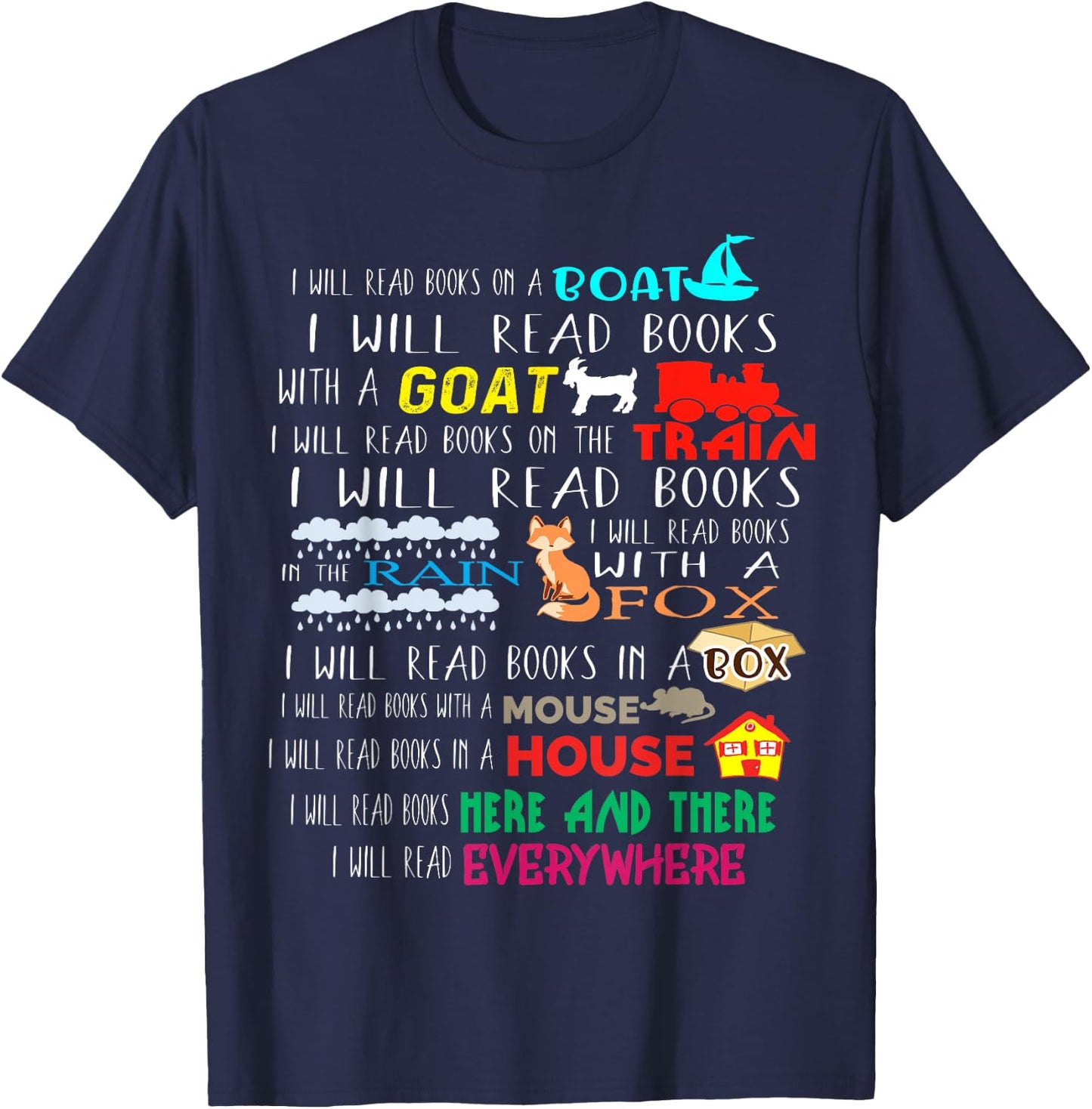 I Will Read Books On A Boat & Everywhere Reading Gifts Kids Short Sleeve T-Shirt - T-Shirt | Navy