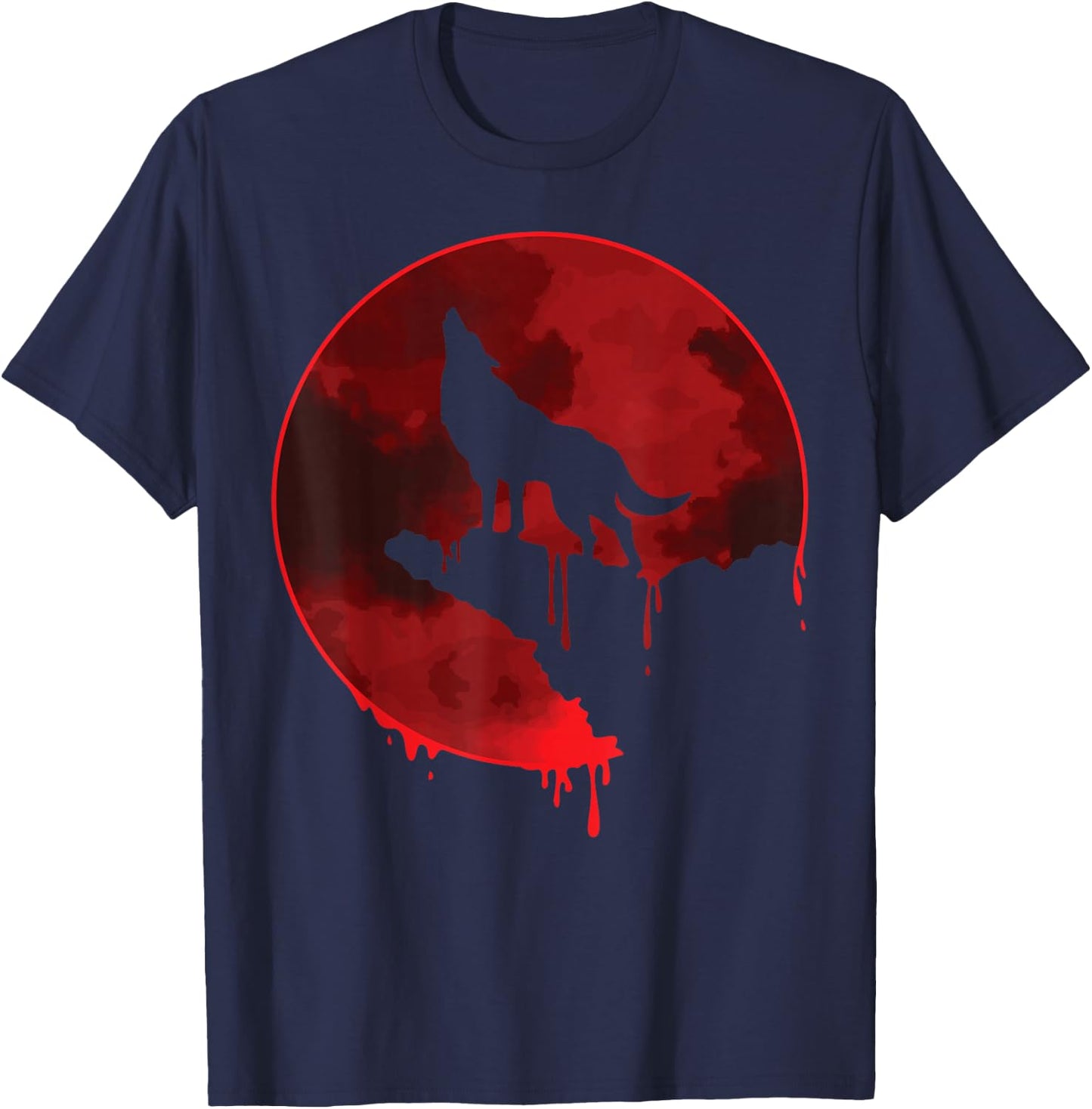 Luna Howling Supermoon Solar System - Mona Blood Moon Wolf T-Shirt - T-Shirt | Navy