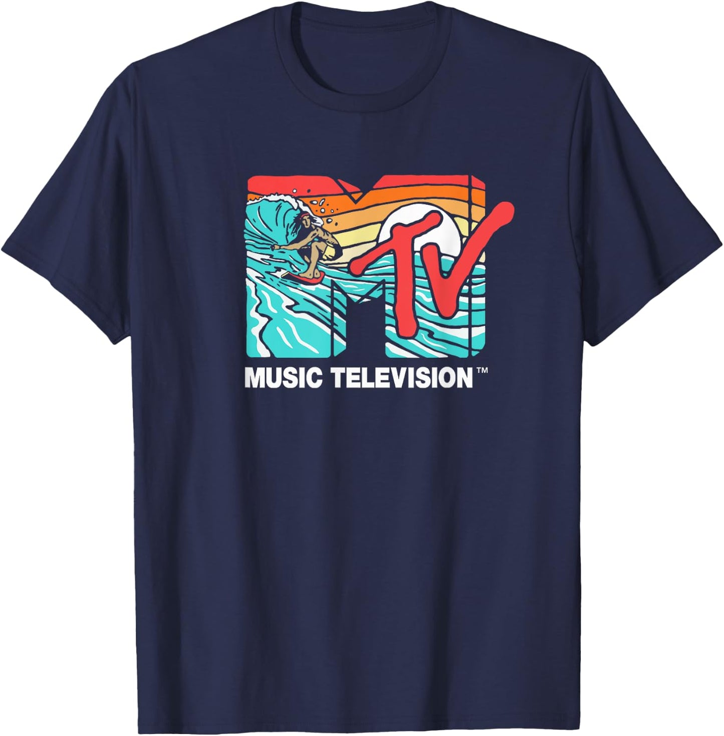 Mademark x MTV - MTV Catch a Wave MTV Surfer Logo Retro Graphic T-Shirt - T-Shirt | Navy