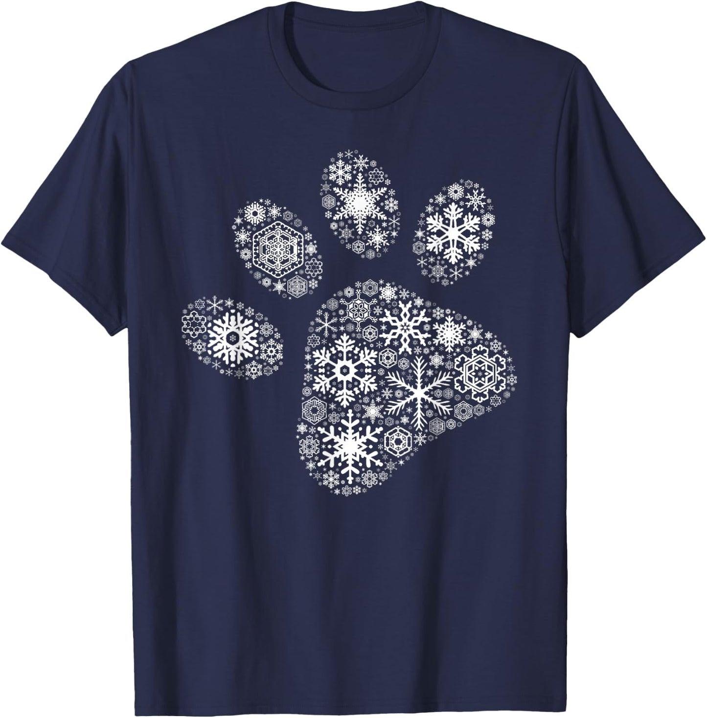 Xmas Costume Cute Animal Gifts Snowflake Puppy Merry Christmas Gifts - Dog Paw Print - Black, -Adults/Kids, Short Sleeve, Small, Classic Fit, Cotton 60% Polyester 40% T-Shirt - T-Shirt | Navy