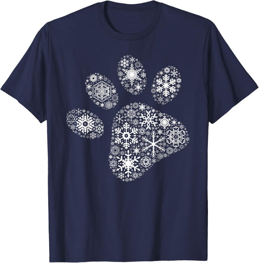 Xmas Costume Cute Animal Gifts Snowflake Puppy Merry Christmas Gifts - Dog Paw Print - Black, -Adults/Kids, Short Sleeve, Small, Classic Fit, Cotton 60% Polyester 40% T-Shirt - T-Shirt | Navy
