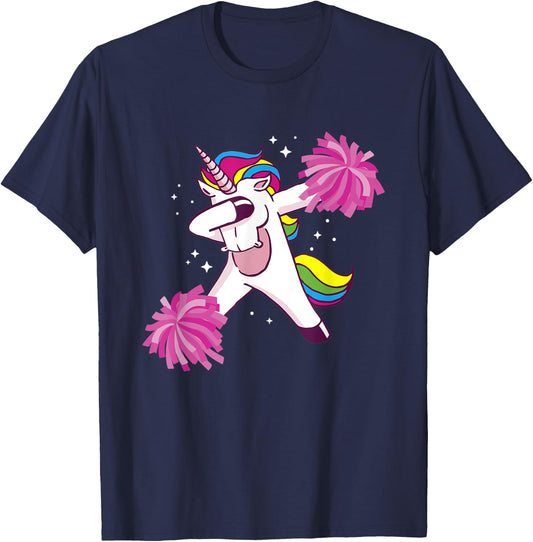 Cheer Unicorn Cheerleading Dabbing Cheerleader T-Shirt - T-Shirt | Navy