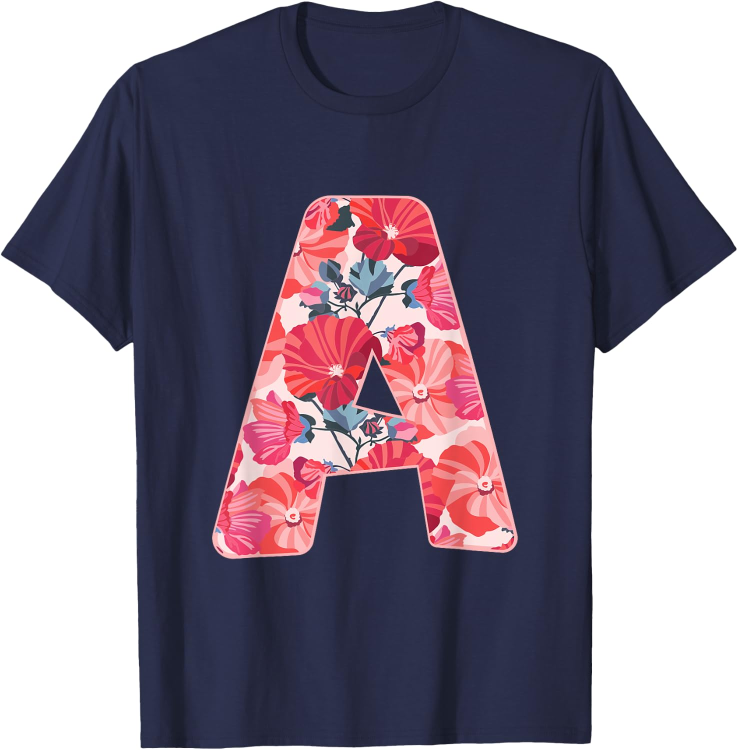 Letter a Sign Alphabet Last Name Vowel Flower Nature Gift T-Shirt - T-Shirt | Navy