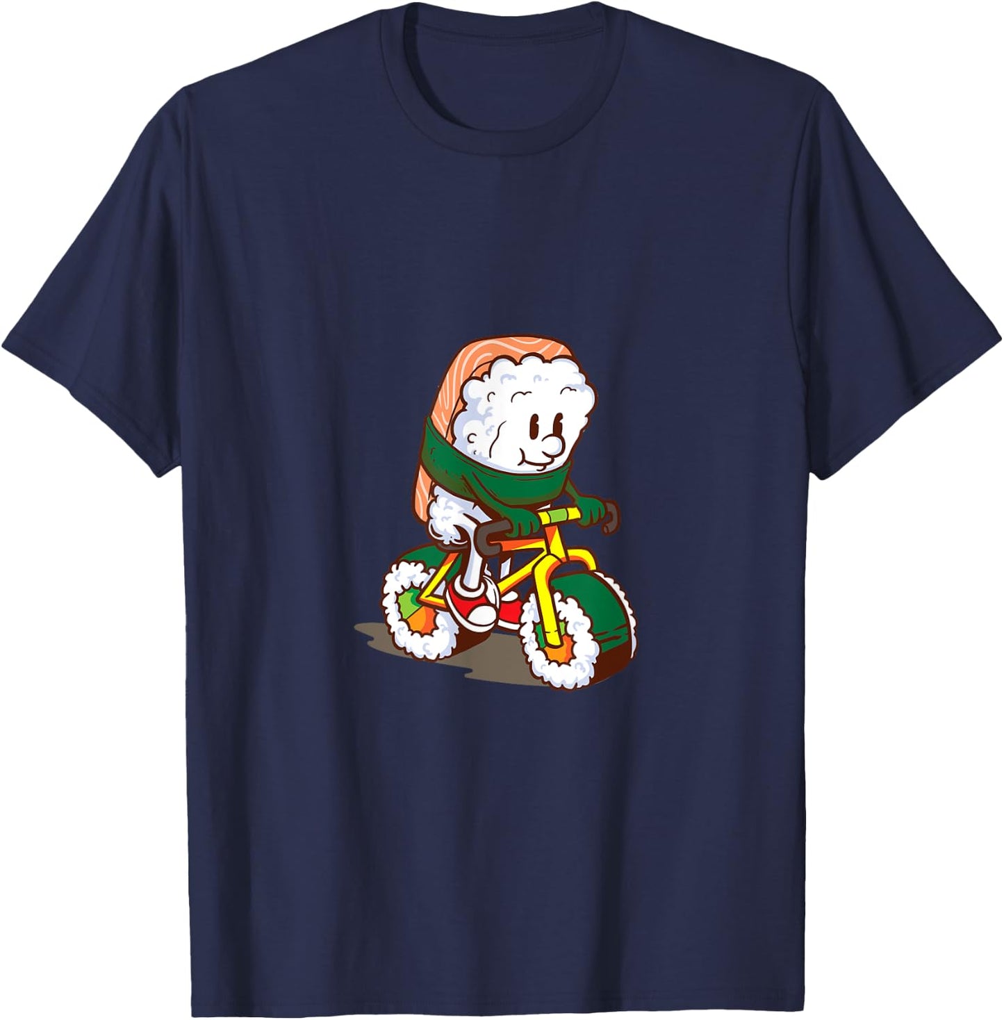 Cute Japanese Bicycle Sushi Salmon Asian Kitchen Food T-Shirt - T-Shirt | Navy