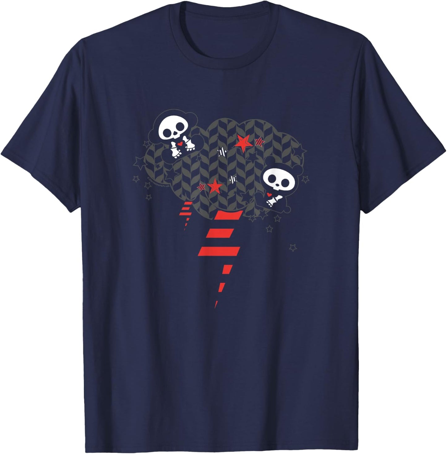 Skelanimals Panda Retro Rocker Striped Lightning Icons T-Shirt - T-Shirt | Navy