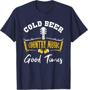 Vintage Cold Beer Country Music Good Times Musician Gift T-Shirt - T-Shirt | Navy