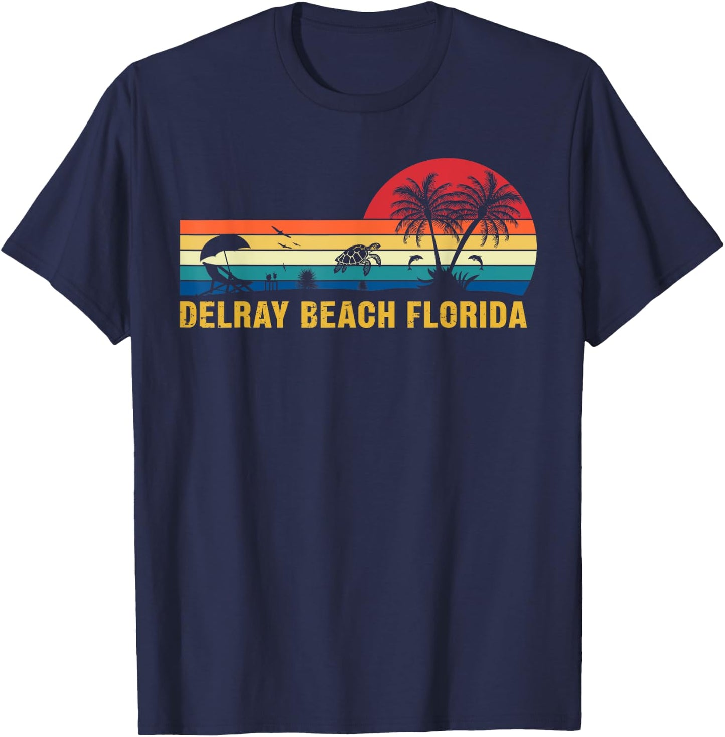 Family Vacation Vintage Delray Beach Florida Sea Turtle Men Women Kids T-Shirt - T-Shirt | Navy