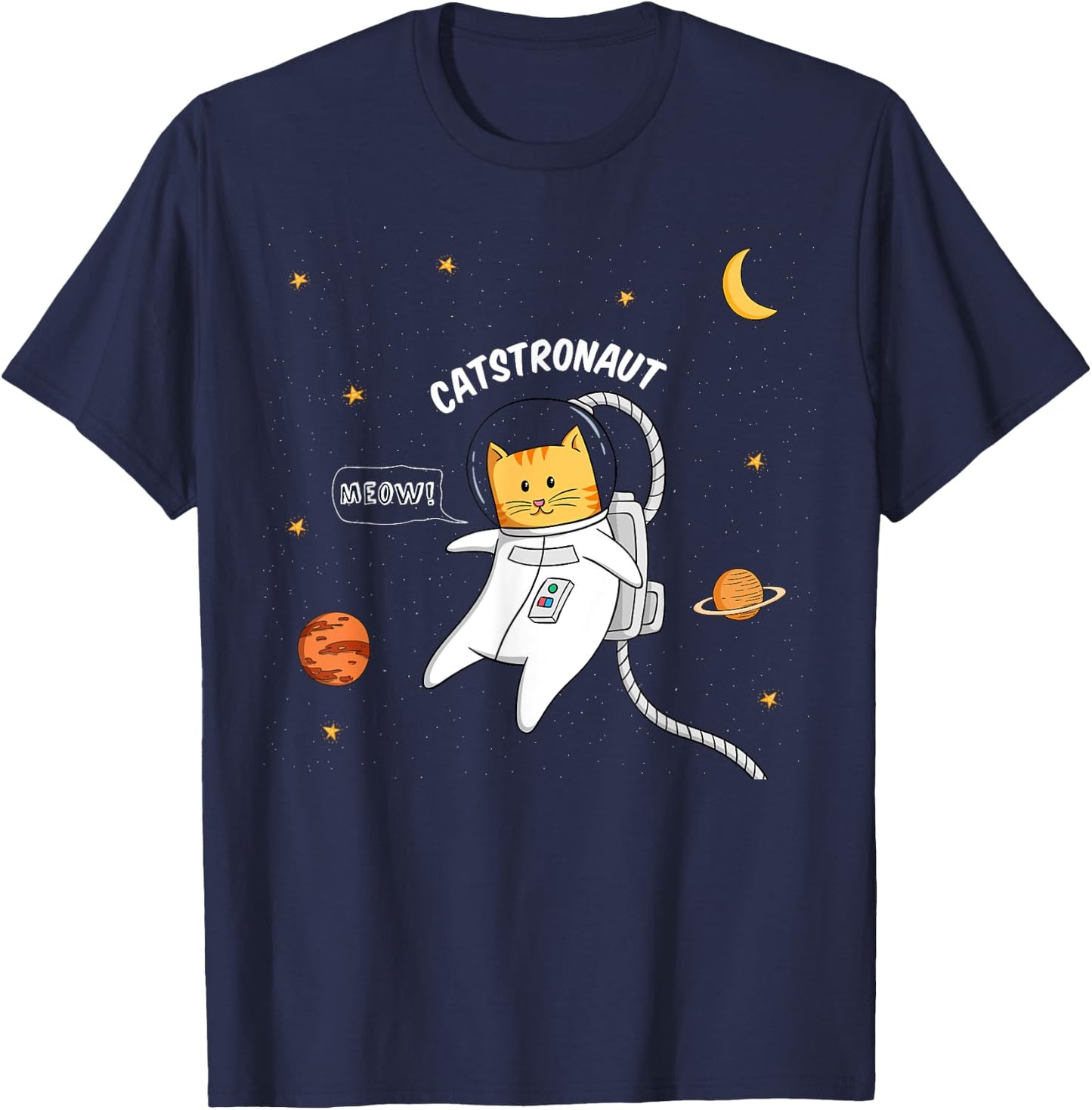 Catstronaut - Cute Astronaut Cat Flying in Space Men Women Girls Kids T-Shirt - T-Shirt | Navy