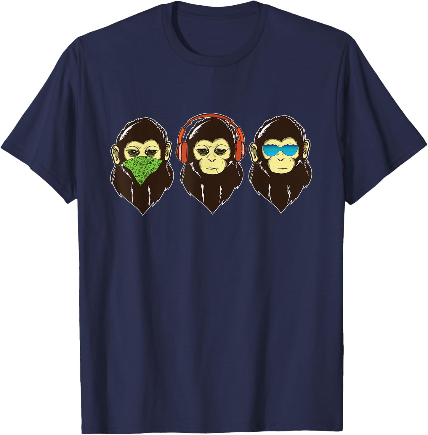 Three Wise Monkeys -See Hear, Speak no Evil - 3 cool Monkeys T-Shirt - T-Shirt | Navy