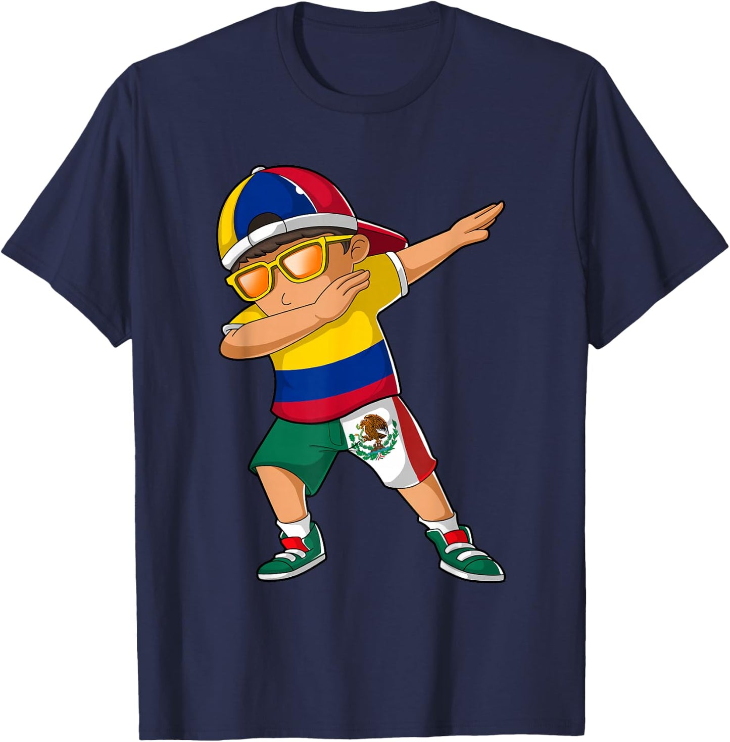Half Colombian Half Mexican Boy Colombia Mexico Flag T-Shirt - T-Shirt | Navy