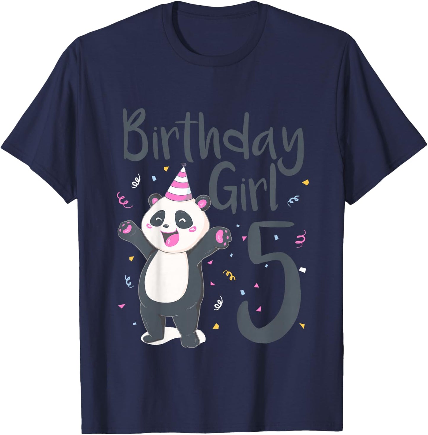 Kids 5 Year Old Panda Birthday Girl Cute Girls 5th Party Gift T-Shirt - T-Shirt | Navy