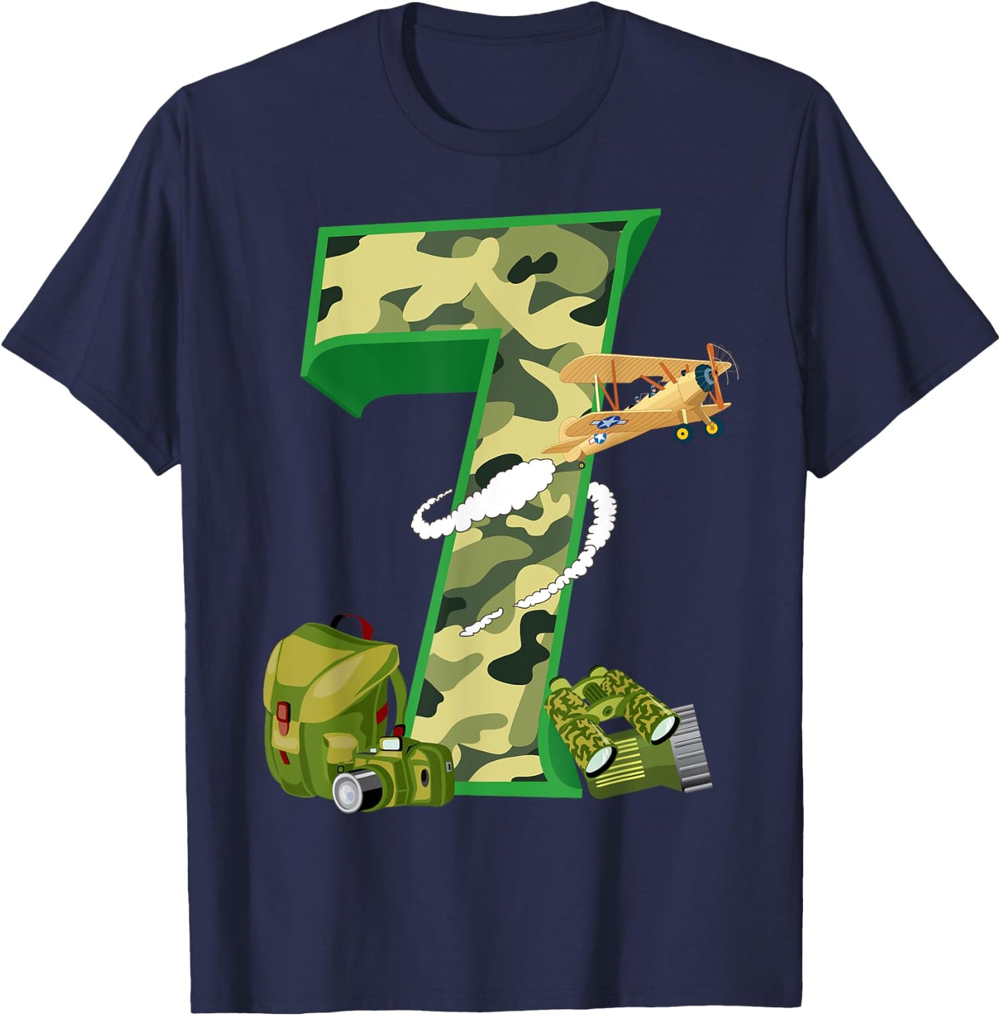 Funny Camouflage 7th Birthday Gift Boys Girls Cool Army T-Shirt - T-Shirt | Navy