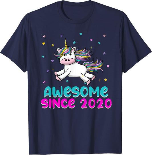 Unicorn Birthday Girl Gift Love Awesome Since 2020 T-Shirt - T-Shirt | Navy