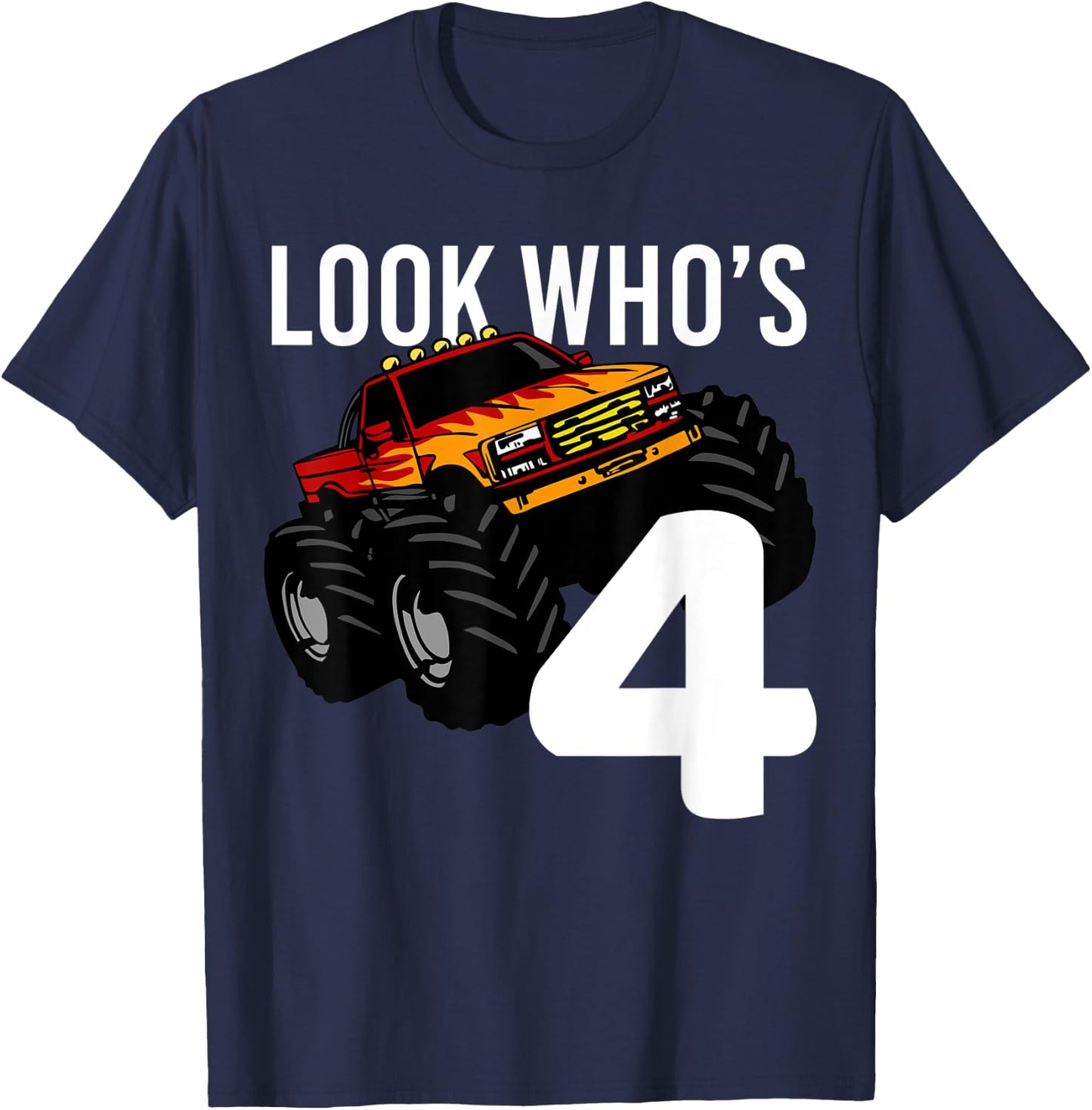 Monster Truck 4th Birthday for Boys | 4 year old Gift T-Shirt - T-Shirt | Navy