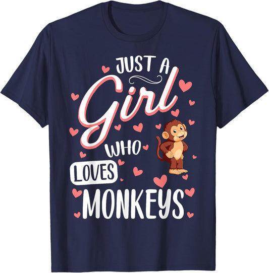 Just a Girl Who Loves Monkeys - Funny Monkey Lover Girl T-Shirt - T-Shirt | Navy