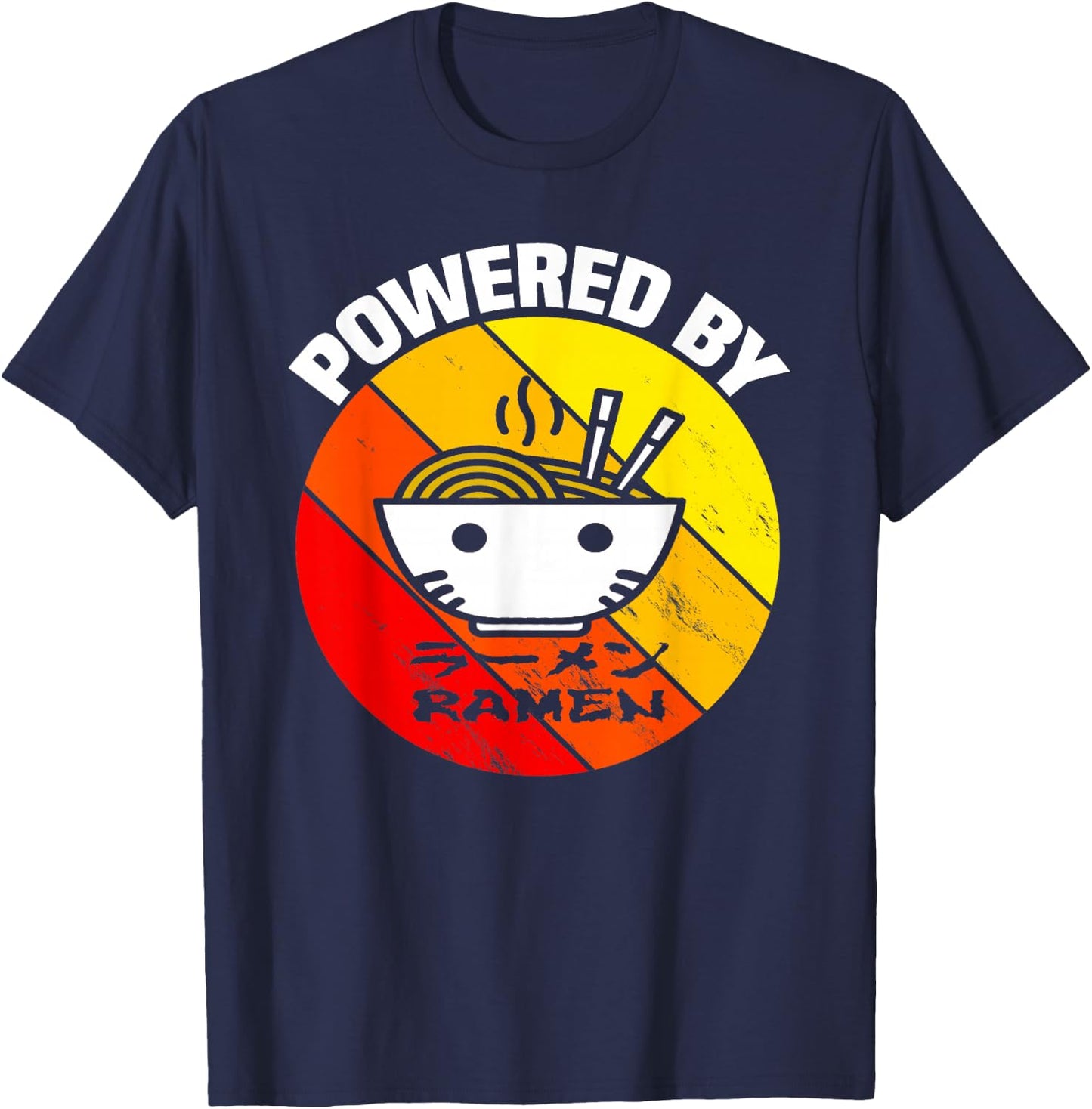 Vintage Powered by Ramen - Ramen Noodle Soup T-Shirt - T-Shirt | Navy