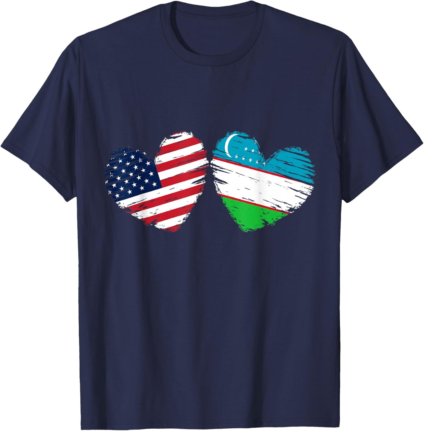 USA Uzbekistan Flag Heart Valentines Day Uzbek American T-Shirt - T-Shirt | Navy
