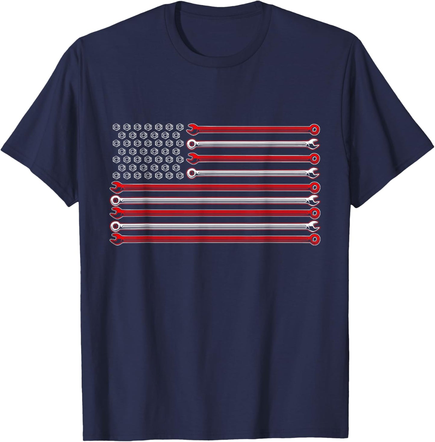 American Flag Wrenches Patriotic Car Lover Mechanic Carguy T-Shirt - T-Shirt | Navy