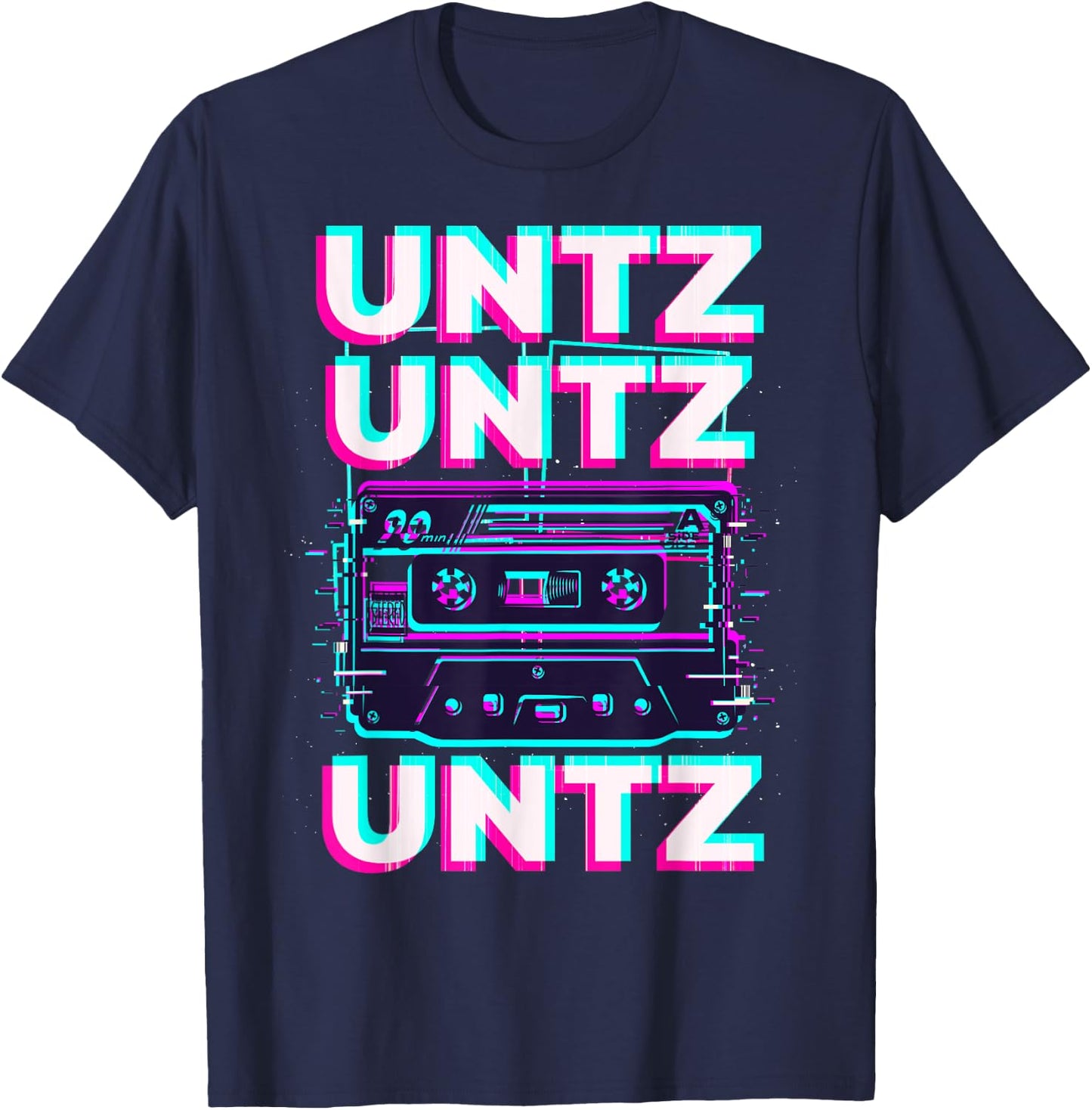 Aesthetic Synthwave Glitch Cassette Rave Festival Minimal T-Shirt - T-Shirt | Navy