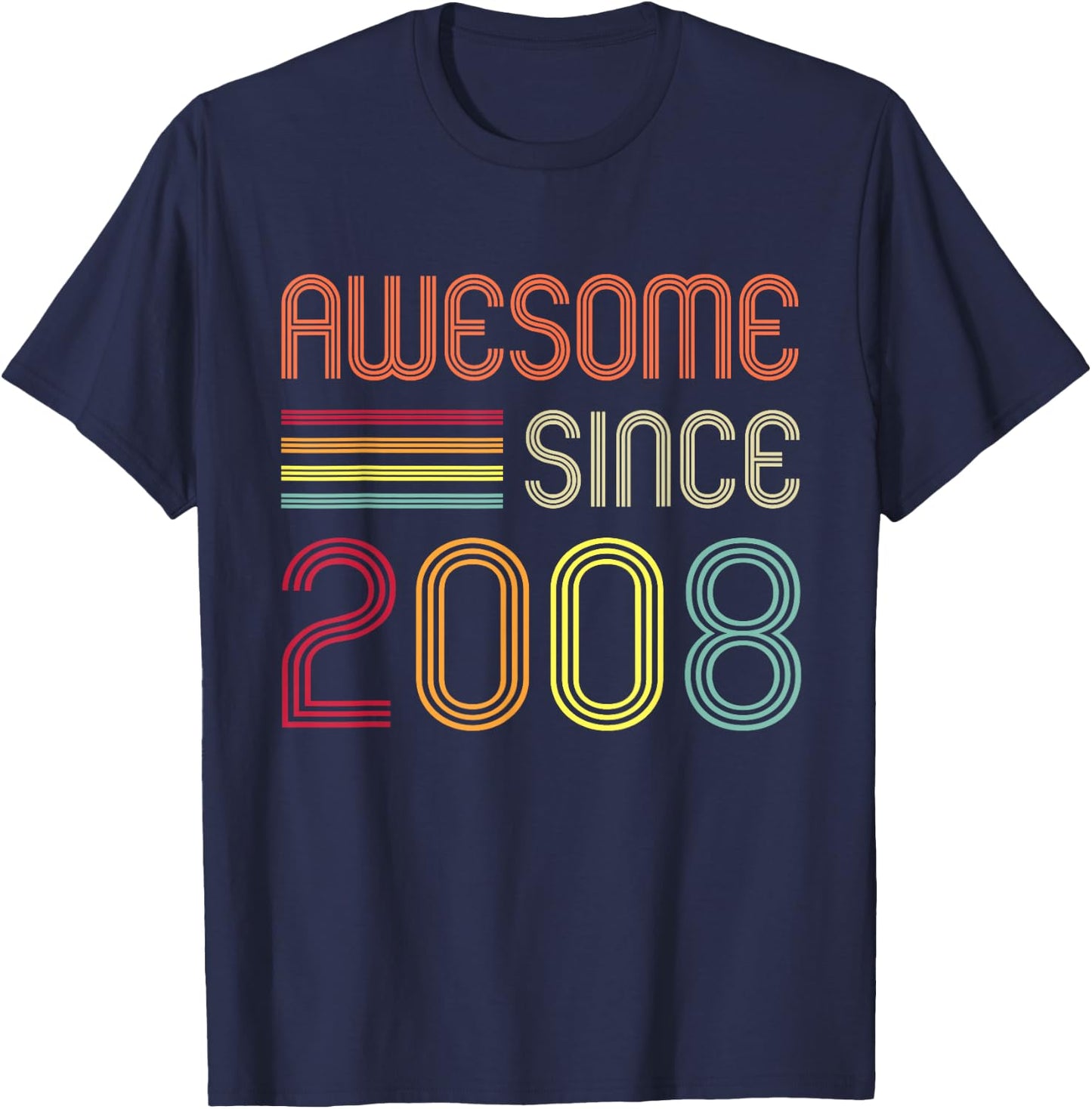 Awesome Since 2008 14th Birthday Retro Short Sleeve T-Shirt - T-Shirt | Navy