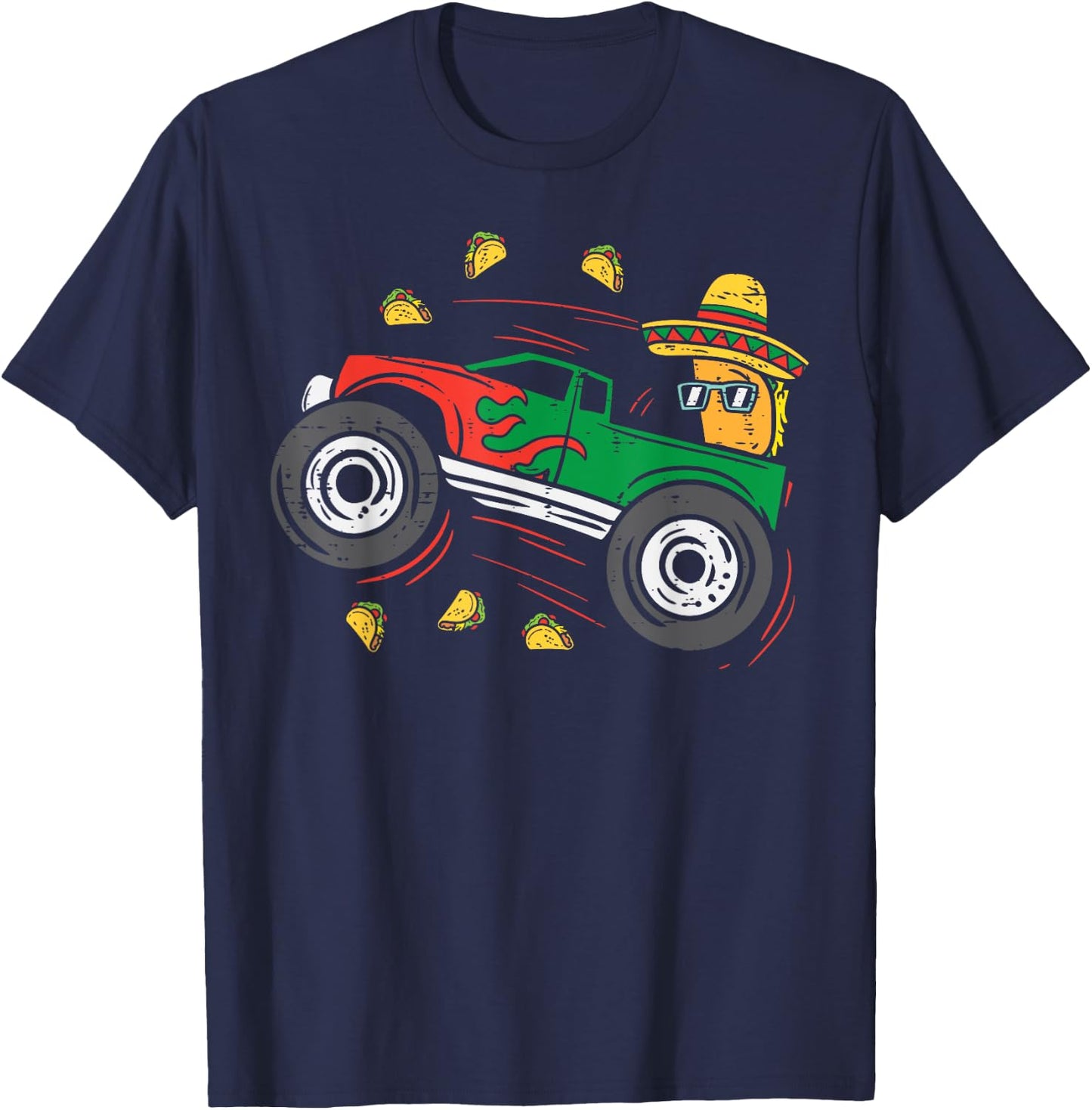 Tacos Riding Mexican Monster Truck Cinco De Mayo Kids Boys T-Shirt - T-Shirt | Navy