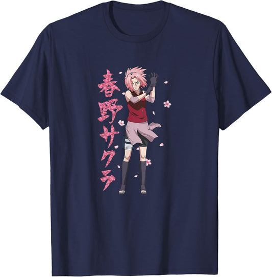 Naruto Shippuden Sakura Cherry Blossoms Anime T-Shirt - T-Shirt | Navy