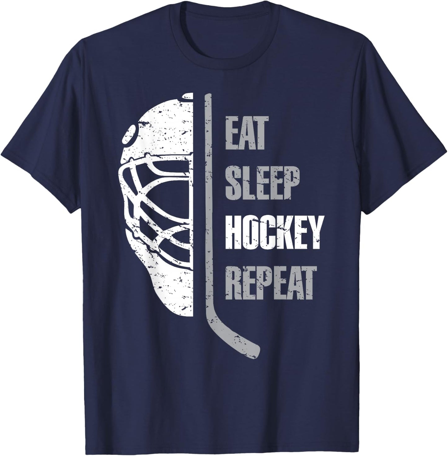 Eat Sleep Hockey Repeat Christmas For Teen Adult Hockey T-Shirt - T-Shirt | Navy