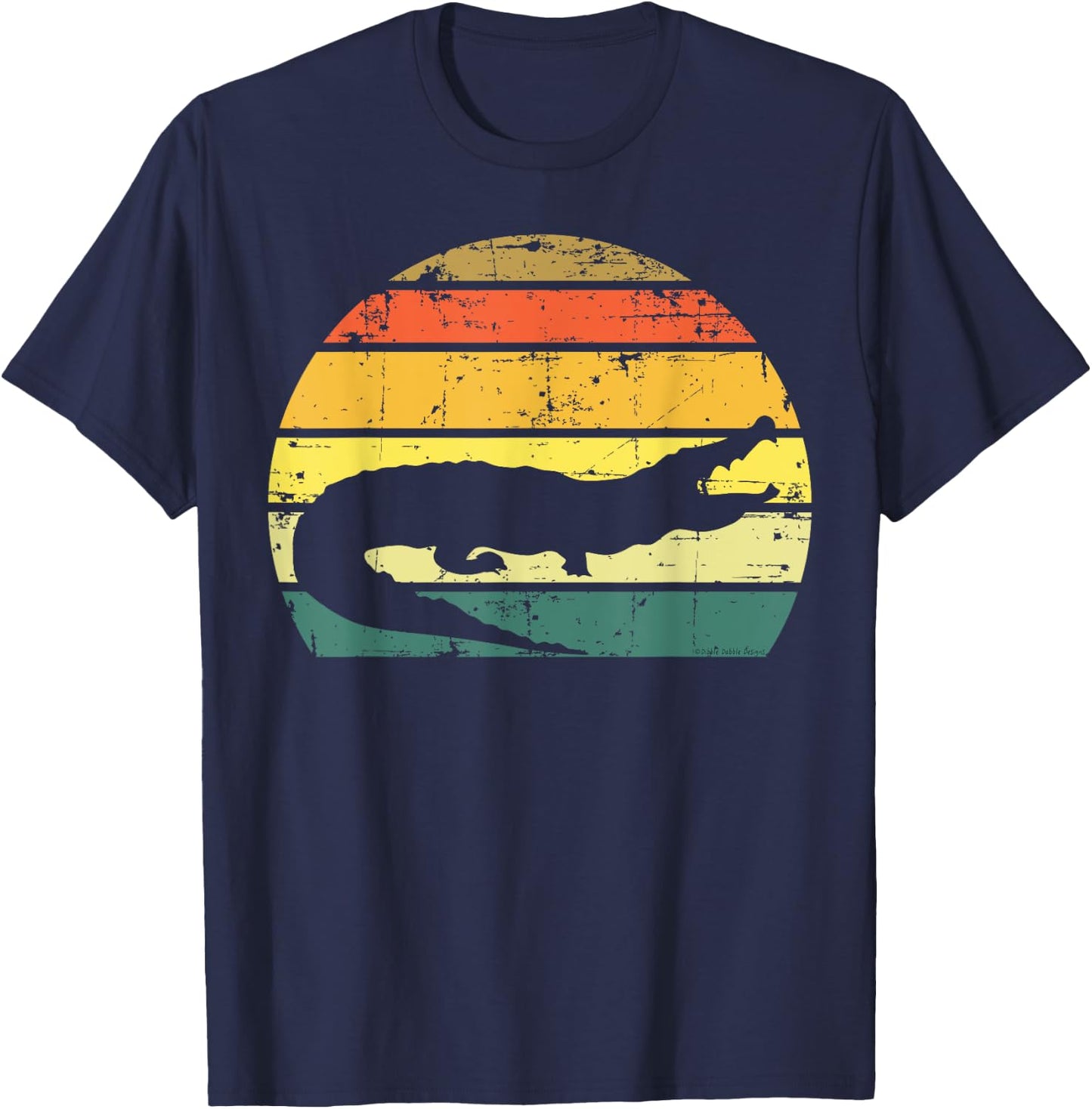Retro Sunset Grunge Alligator Everglades Design T-Shirt - T-Shirt | Navy