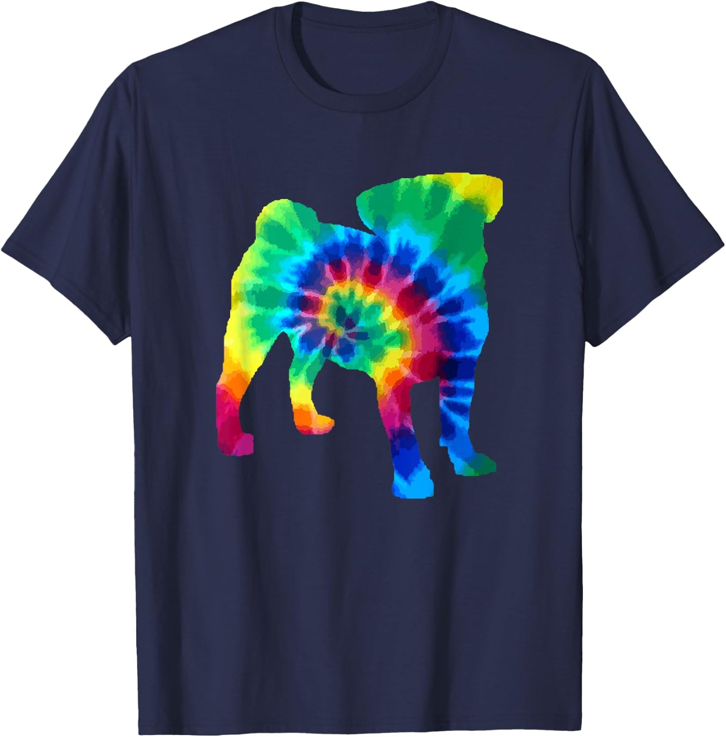 Pug Tie Dye Vintage Hippie Dog Pug T-Shirt - T-Shirt | Navy