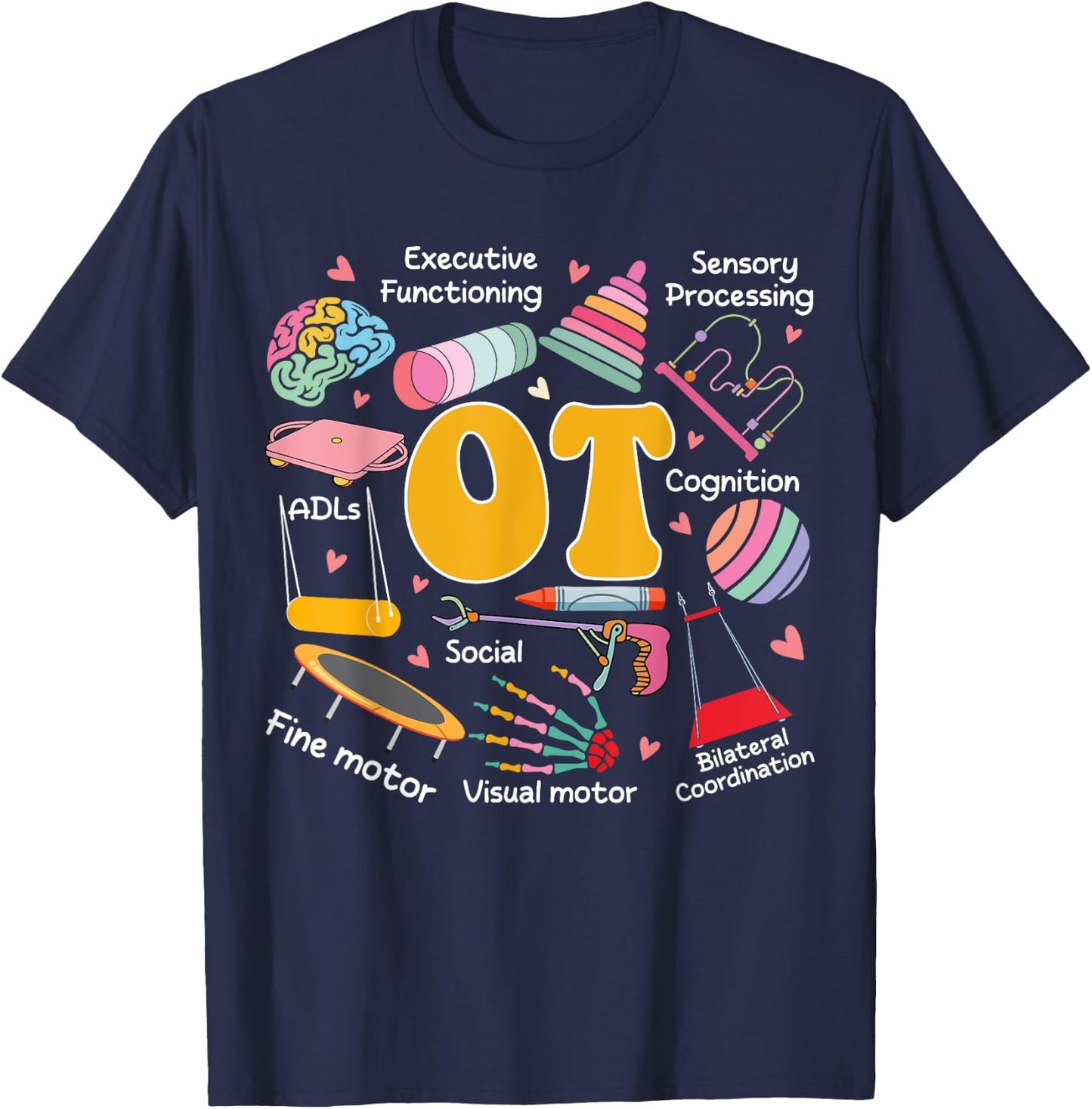 Occupational Therapy -OT Therapist OT Month Groovy Retro T-Shirt - T-Shirt | Navy