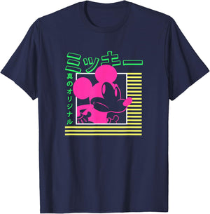 Disney Mickey Mouse Vintage Kanji Neon Portrait T-Shirt - T-Shirt | Navy
