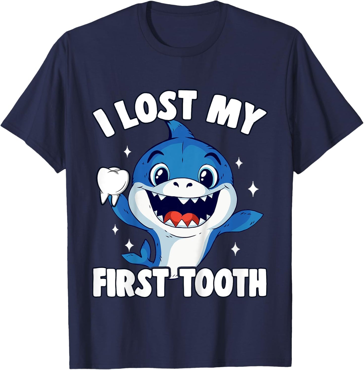 Kids I Lost My First Tooth Boys Tooth Fairy Teeth Out Funny Shark T-Shirt - T-Shirt | Navy