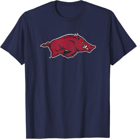 University of Arkansas Razorbacks Distressed Primary Logo T-Shirt - T-Shirt | Navy