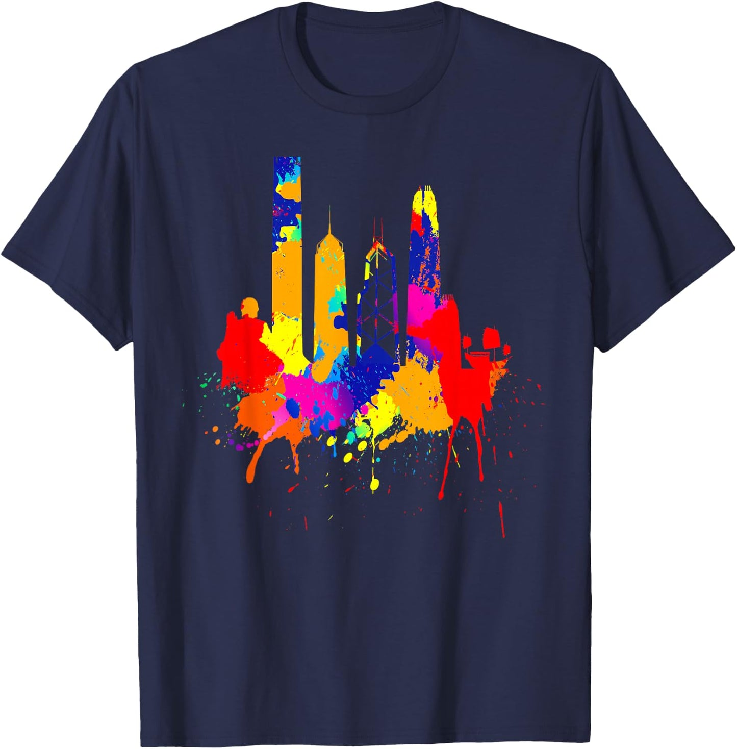 Hong Kong Skyline Asia Colored Painting Art Love Hong Kong T-Shirt - T-Shirt | Navy