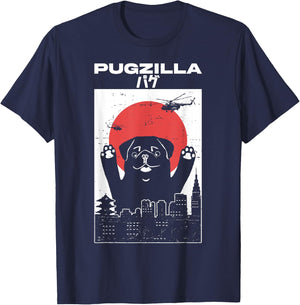 PUGZILLA - Funny Pug Anime in Tokyo and Helicopters T-Shirt - T-Shirt | Navy