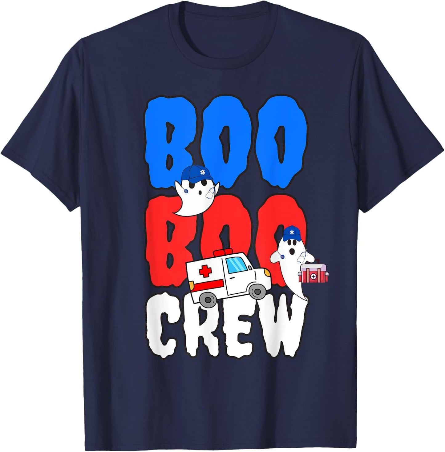 EMT Paramedic EMS Boo Boo Crew Ambulance Ghost Halloween T-Shirt - T-Shirt | Navy