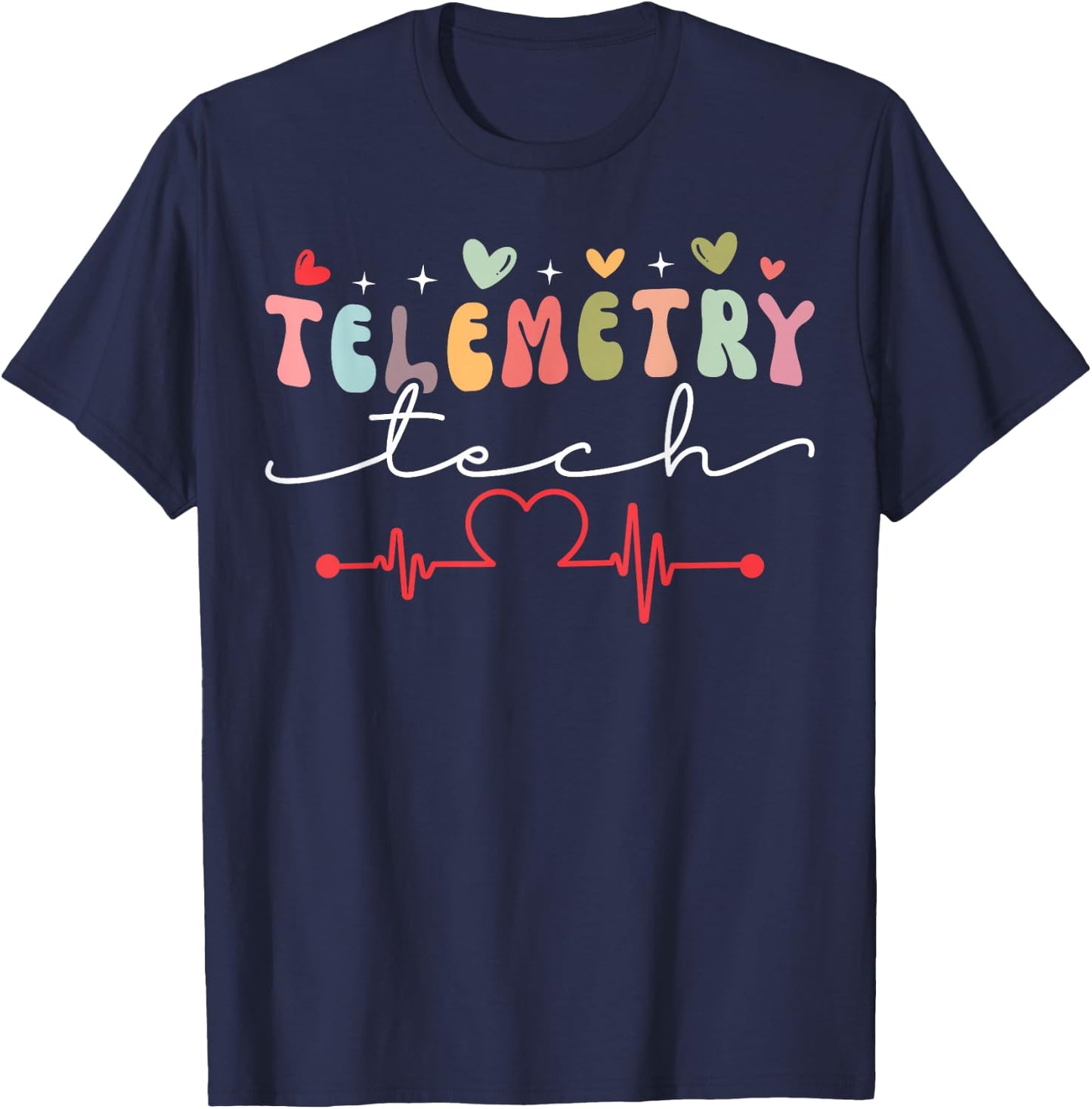 Cute Telemetry Tech Heart T-Shirt - T-Shirt | Navy