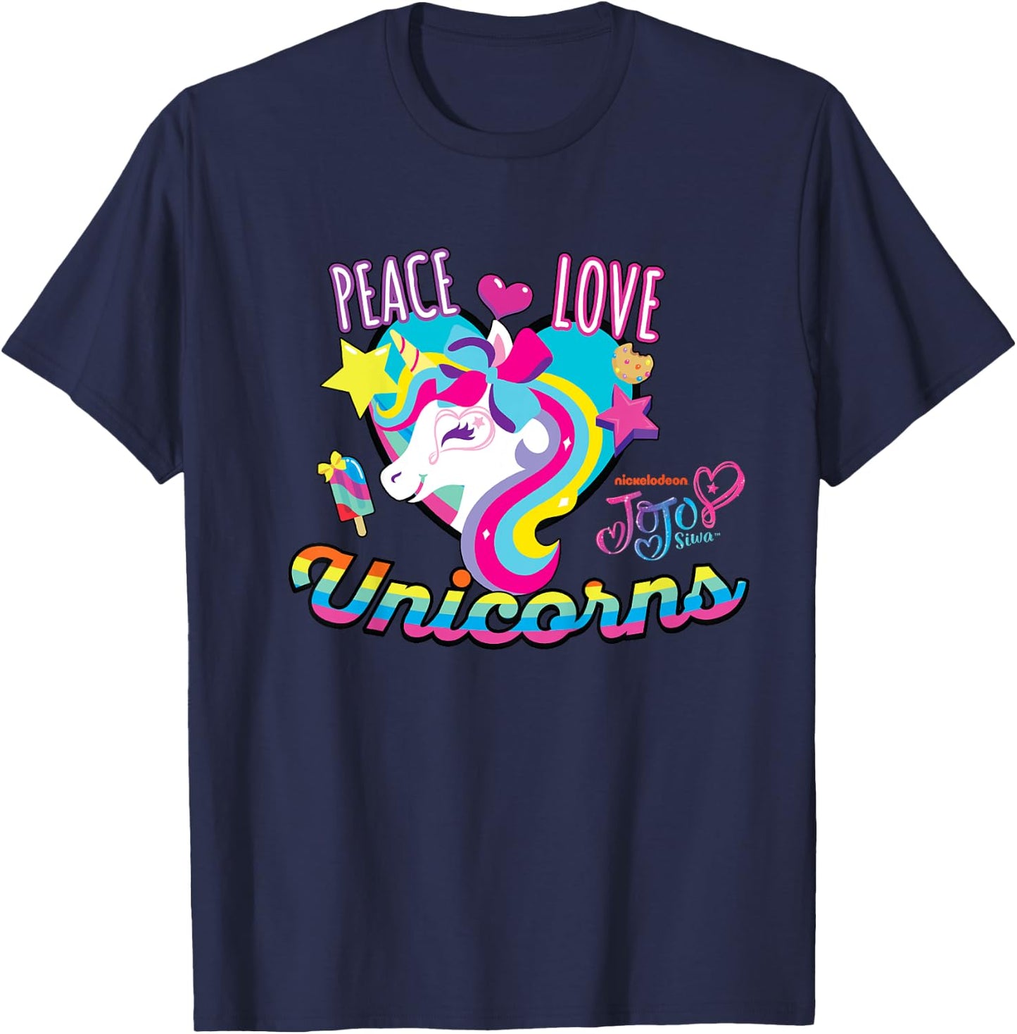 JoJo Siwa Peace Love And Unicorns T-Shirt - T-Shirt | Navy