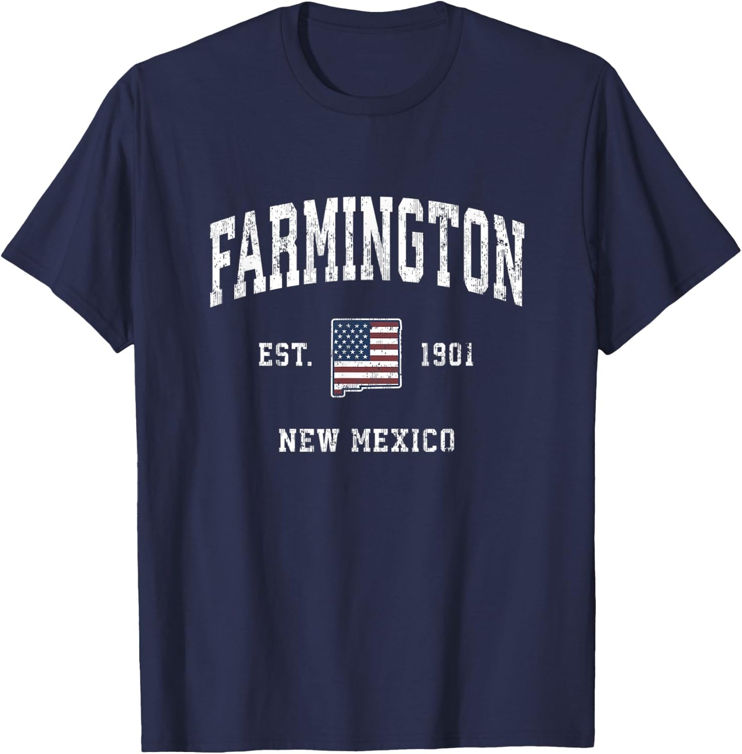Farmington New Mexico NM Vintage American Flag Sports Design T-Shirt - T-Shirt | Navy