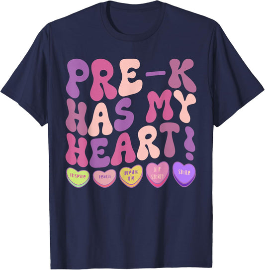 Kindergarten Has My Heart Teacher Prek Has My Heart T-Shirt - T-Shirt | Navy