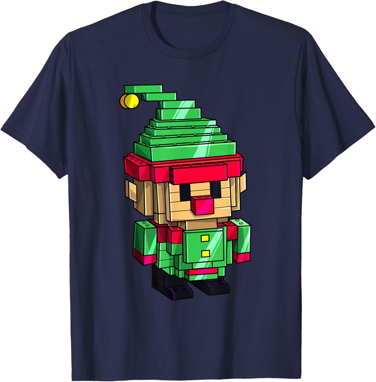 Christmas Elf Master Builder Brick Building Blocks Boys Kids T-Shirt - T-Shirt | Navy