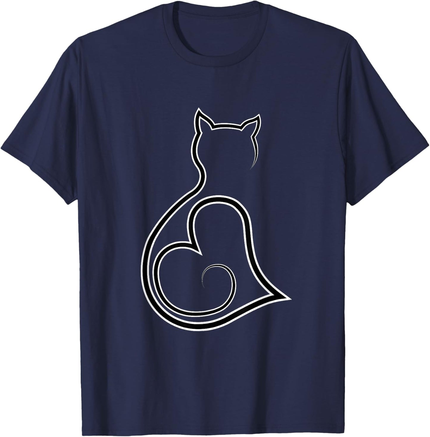 Cat Line Art Kittens and Cat Lovers | Cute Cats T-Shirt - T-Shirt | Navy