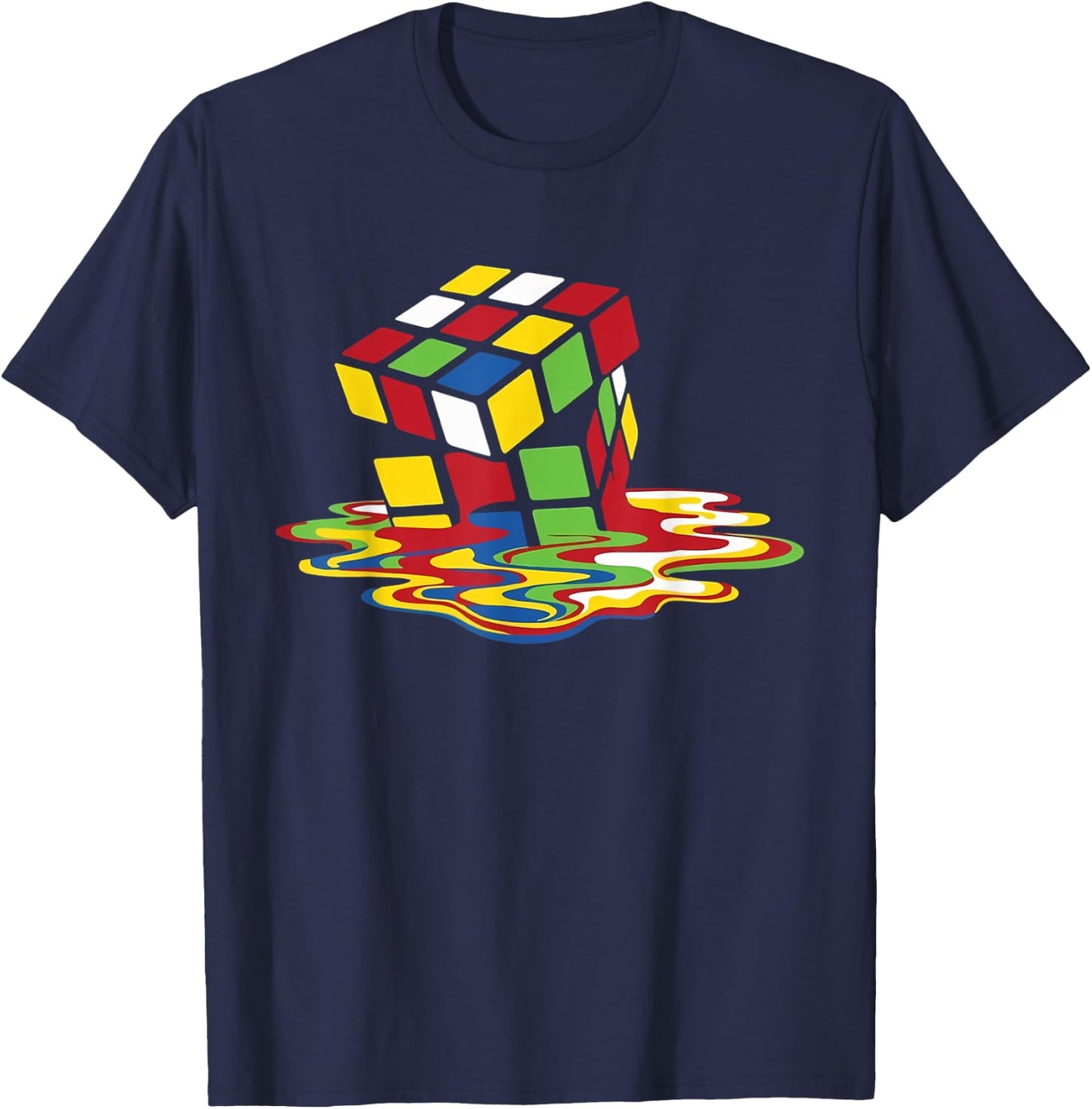 Melting Cube Funny Retro Gaming Rubik Puzzle Nerd Geek Gift T-Shirt - T-Shirt | Navy