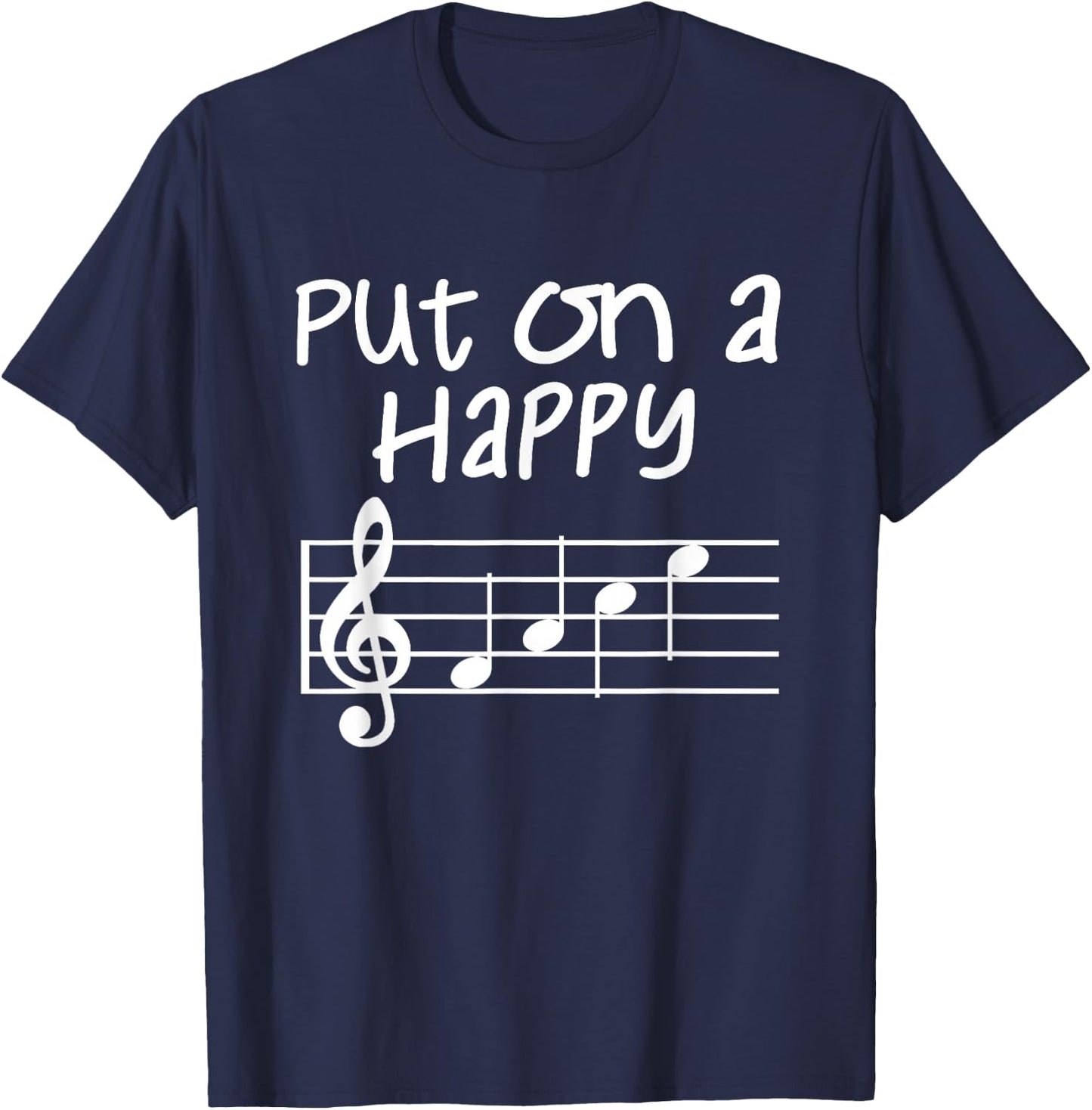Musical Notes Put On A Happy Face Cute Music Loving Kids T-Shirt - T-Shirt | Navy