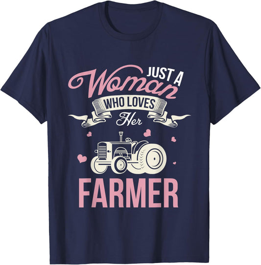 Just A Woman Who Loves Her Farmer Husband Gift Wife Present T-Shirt - T-Shirt | Navy