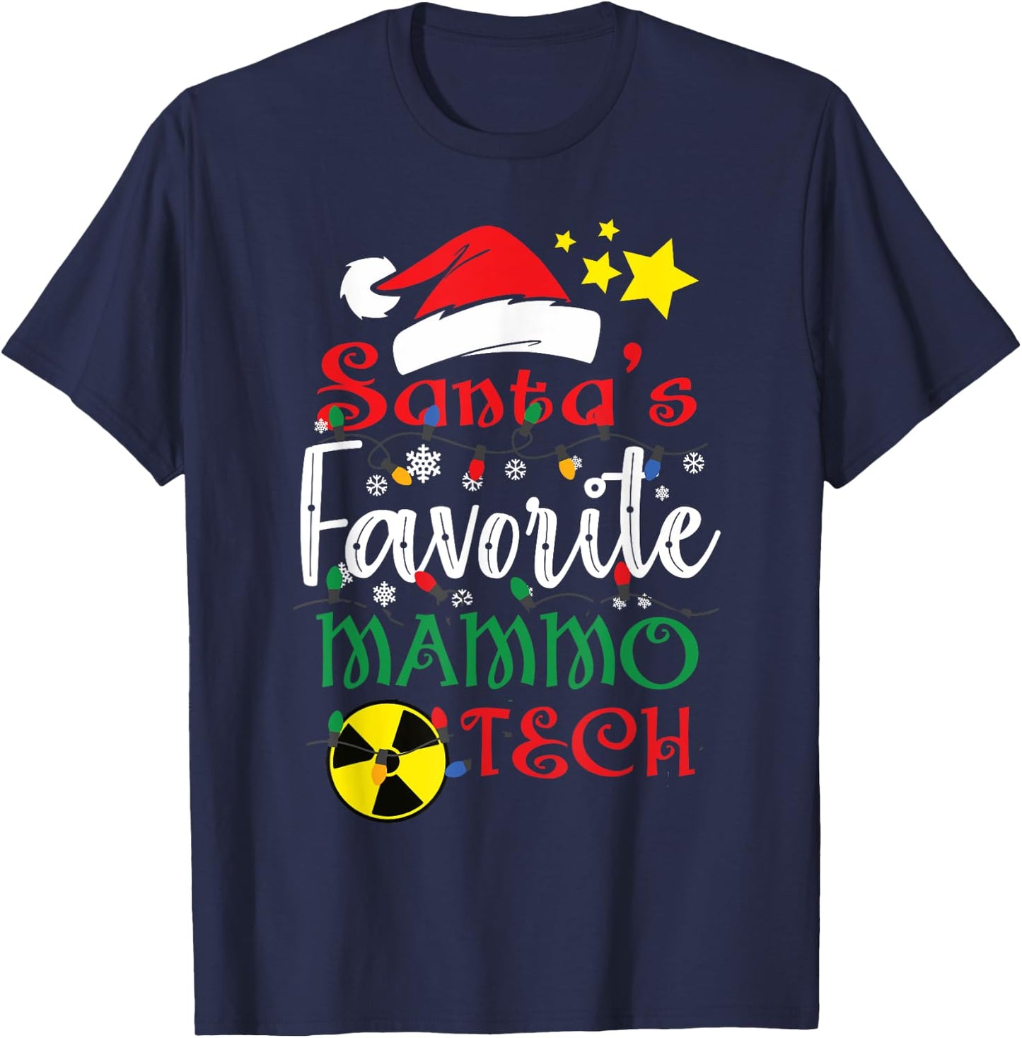 Santa's Favorite Mammo Tech, Mammography Christmas Gift T-Shirt - T-Shirt | Navy