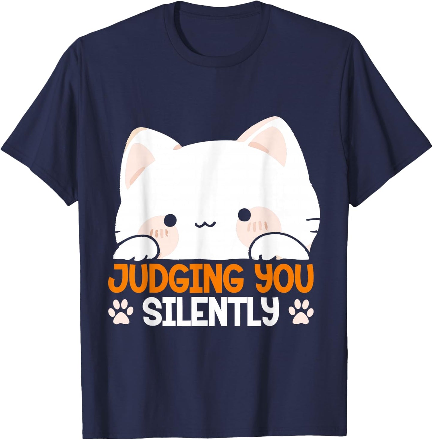 Judging You Silently Kitten Lover Sarcasm Adorable Cat Men Women Kids T-Shirt - T-Shirt | Navy