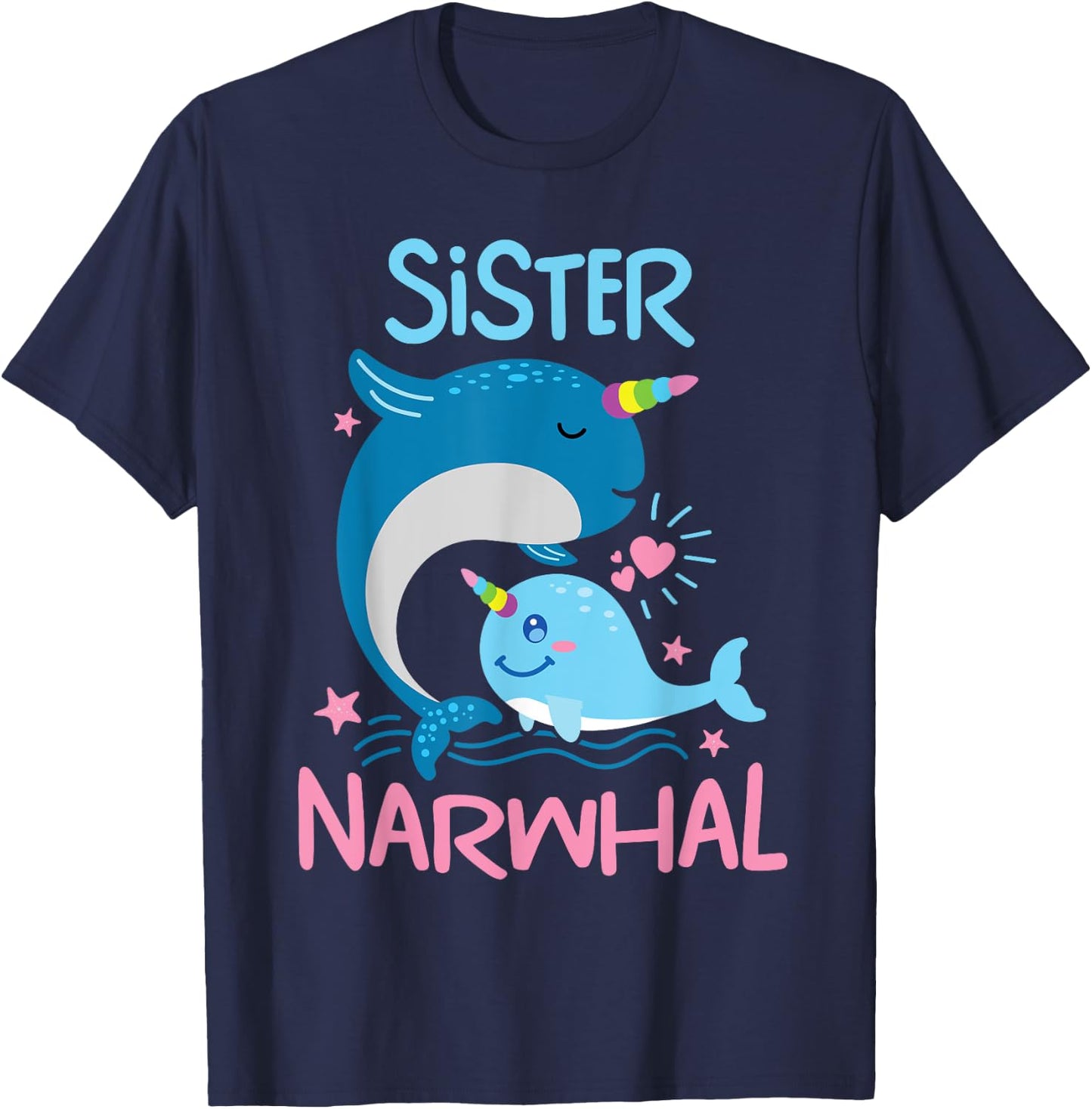 Cute Narwhal Sister Funny Whale Lover Gift Ocean Women Girls T-Shirt - T-Shirt | Navy